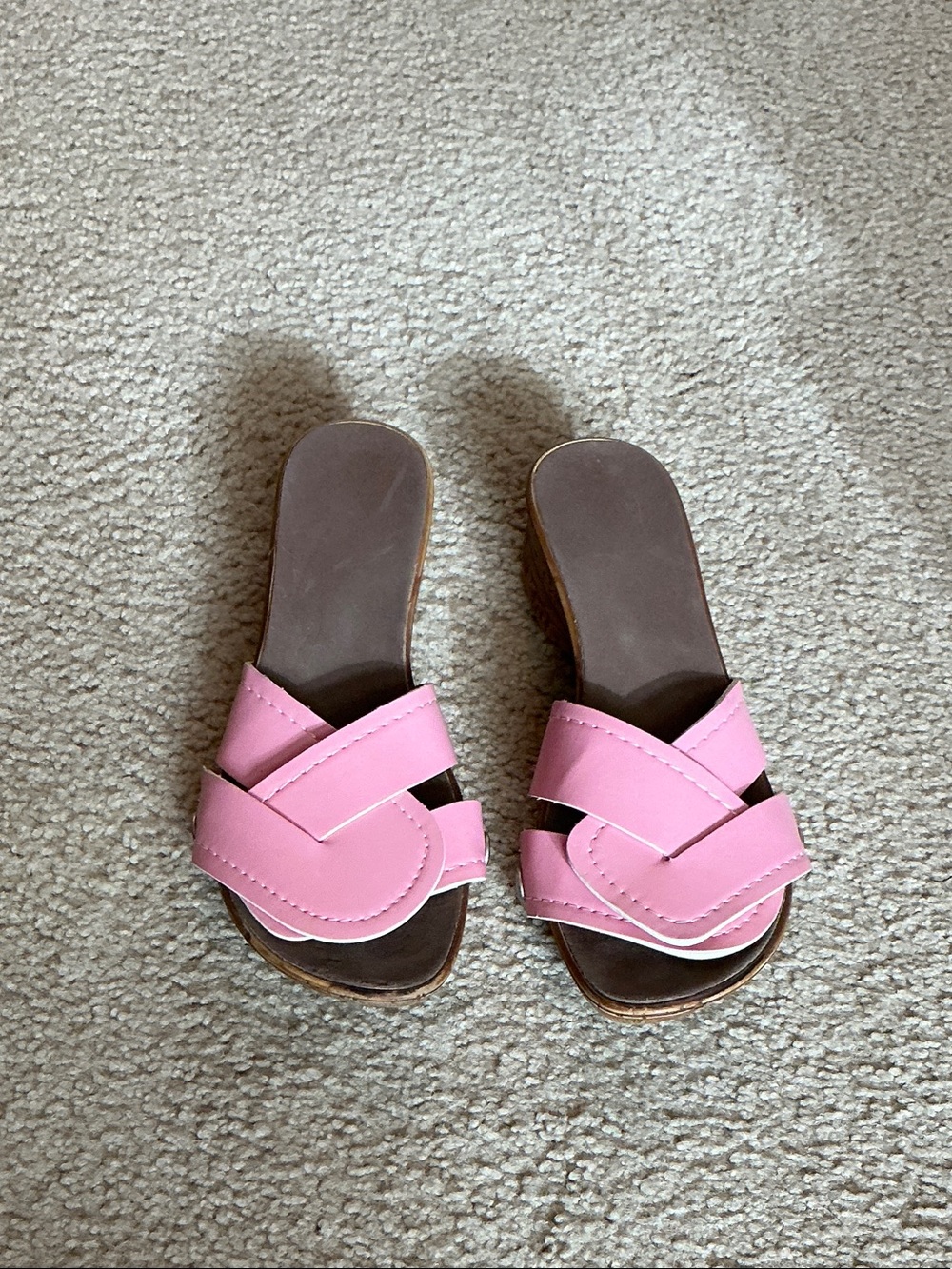 Women's Pink Slip-On Wedge Mules with Crossover Straps